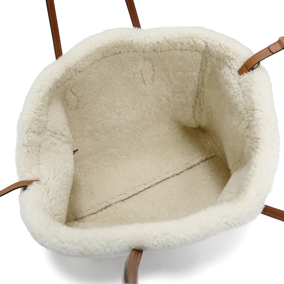 Gucci Tote Shoulder Bag Crossbody Suede Leather Shearling Brown - Picture 3 of 9